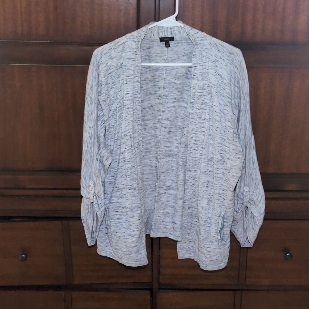 Talbots Petite Heathered Light Gray Knit Cardigan